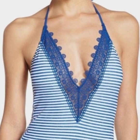 NWT SEAFOLLY Riviera Striped One Piece Swimsuit in French Blue Marle - Picture 3 of 10